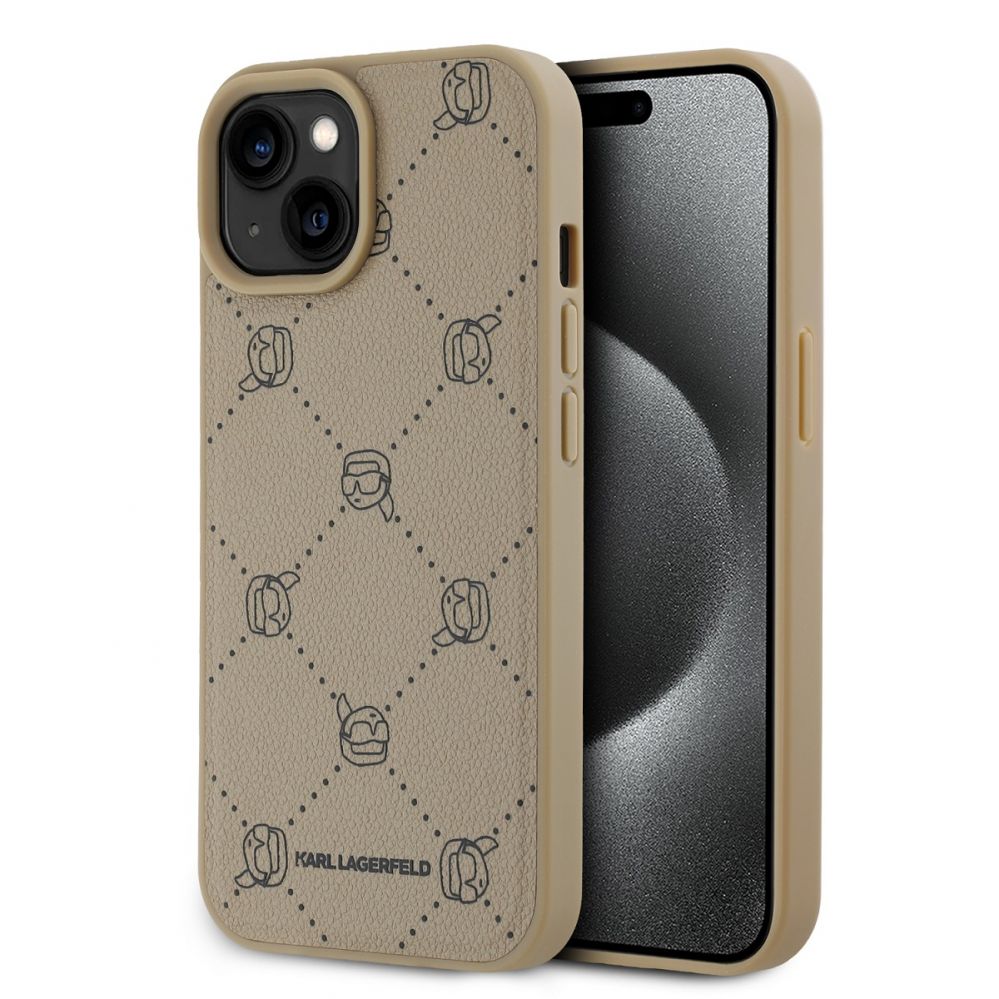 Tagakaaned Karl Lagerfeld Apple Karl Lagerfeld PU Karl Heads Pattern MagSafe Case for iPhone 15 Beige