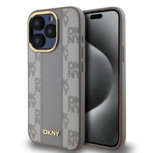 Back panel cover DKNY Apple DKNY PU Leather Checkered Pattern Magsafe Case for iPhone 15 Pro Max Beige 