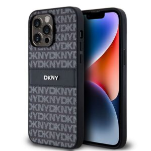 Back panel cover DKNY - DKNY PU Leather Repeat Pattern Tonal Stripe Case for iPhone 14 Pro Black 