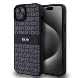 Back panel cover DKNY - DKNY PU Leather Repeat Pattern Tonal Stripe Case for iPhone 15 Plus Black 