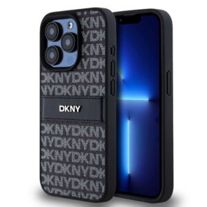 Back panel cover DKNY - DKNY PU Leather Repeat Pattern Tonal Stripe Case for iPhone 15 Pro Black 