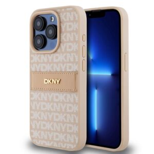 Back panel cover DKNY - DKNY PU Leather Repeat Pattern Tonal Stripe Case for iPhone 14 Pro Pink 