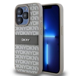 Back panel cover DKNY - DKNY PU Leather Repeat Pattern Tonal Stripe Case for iPhone 14 Pro Max Beige 