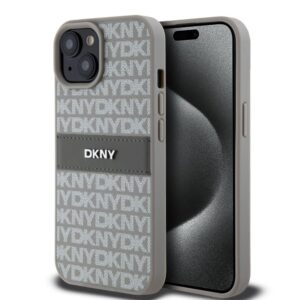 Back panel cover DKNY - DKNY PU Leather Repeat Pattern Tonal Stripe Case for iPhone 15 Beige 