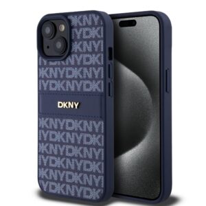 Back panel cover DKNY - DKNY PU Leather Repeat Pattern Tonal Stripe Case for iPhone 15 Blue 