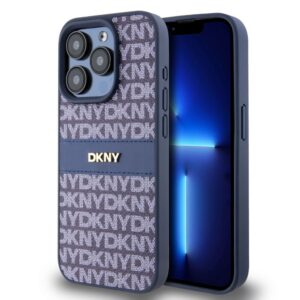 Back panel cover DKNY - DKNY PU Leather Repeat Pattern Tonal Stripe Case for iPhone 15 Pro Blue 
