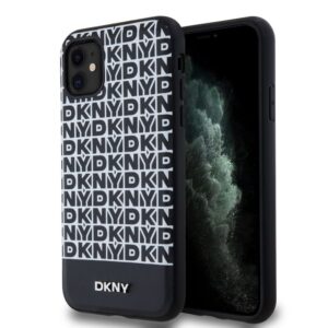 Back panel cover DKNY - DKNY PU Leather Repeat Pattern Bottom Stripe MagSafe Case for iPhone 11 Black 