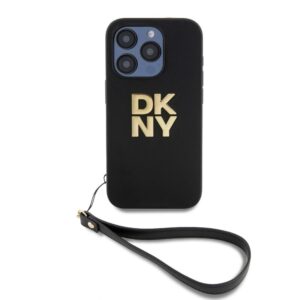 Back panel cover DKNY - DKNY PU Leather Stack Logo Wrist Strap Case for iPhone 15 Pro Black 