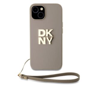 Nugarėlės dėklai DKNY Apple DKNY PU Leather Stack Logo Wrist Strap Case for iPhone 14 Beige 
