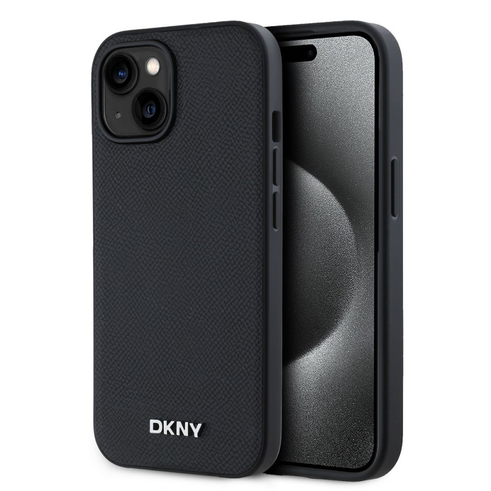 Back panel cover DKNY - DKNY PU Leather Silver Metal Logo Magsafe Case for iPhone 13 Black