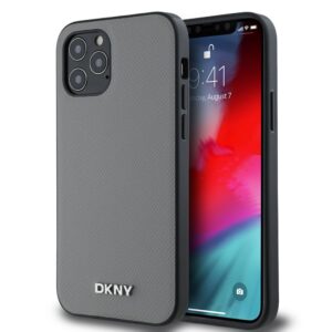 Back panel cover DKNY Apple DKNY PU Leather Silver Metal Logo Magsafe Case for iPhone 12/12 Pro Grey 