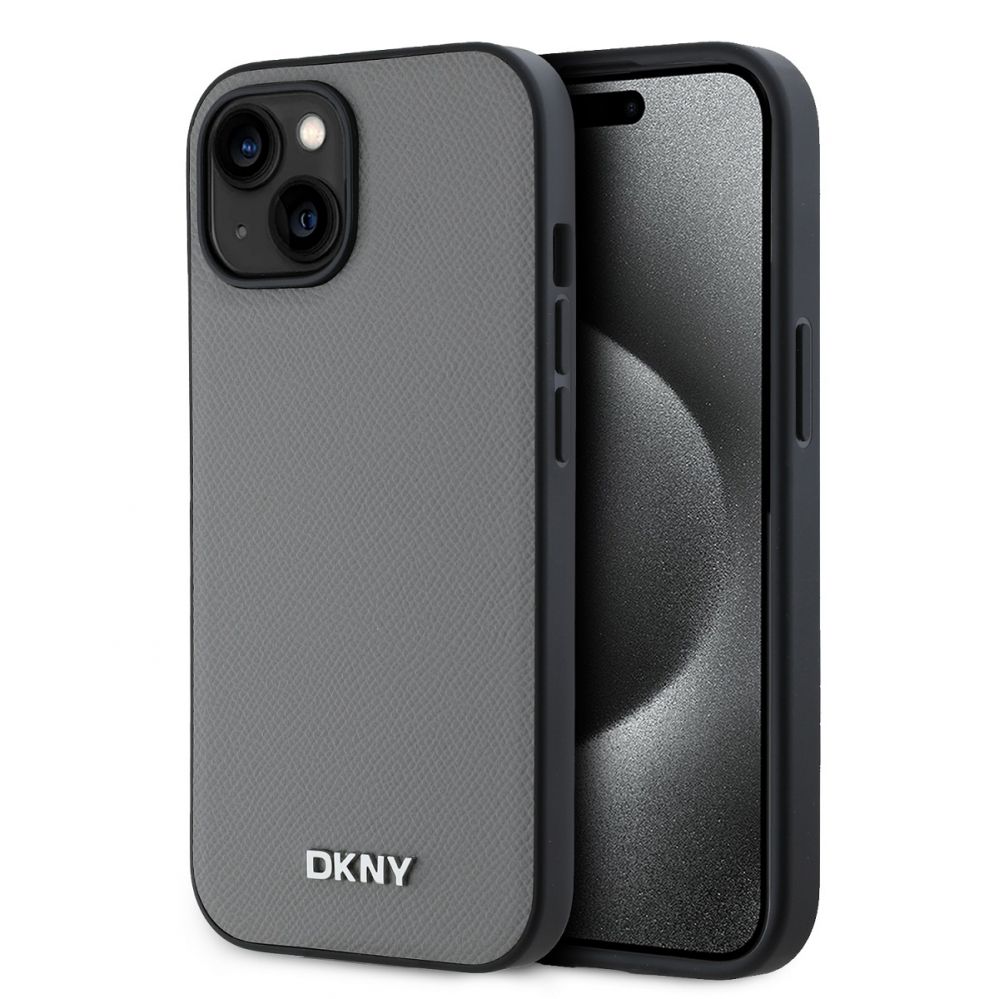 Back panel cover DKNY - DKNY PU Leather Silver Metal Logo Magsafe Case for iPhone 13 Grey