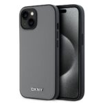 Aizmugurējais vāciņš DKNY - DKNY PU Leather Silver Metal Logo Magsafe Case for iPhone 15 Grey 