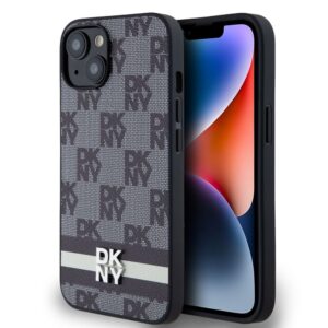 Back panel cover DKNY - DKNY PU Leather Checkered Pattern and Stripe Case for iPhone 14 Black 