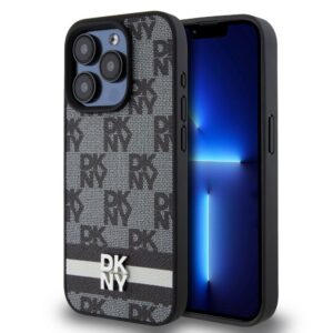 Back panel cover DKNY - DKNY PU Leather Checkered Pattern and Stripe Case for iPhone 14 Pro Black 