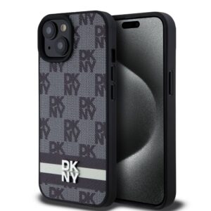 Back panel cover DKNY - DKNY PU Leather Checkered Pattern and Stripe Case for iPhone 15 Black 