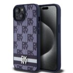 Tagakaaned DKNY - DKNY PU Leather Checkered Pattern and Stripe Case for iPhone 15 Blue 