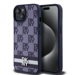 Back panel cover DKNY - DKNY PU Leather Checkered Pattern and Stripe Case for iPhone 15 Blue 