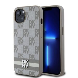 Back panel cover DKNY - DKNY PU Leather Checkered Pattern and Stripe Case for iPhone 13 Beige 