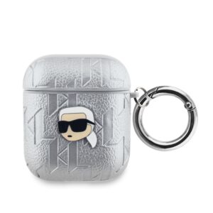 Aizmugurējais vāciņš Karl Lagerfeld - Karl Lagerfeld PU Embossed Karl Head Case for AirPods 1/2 Silver 