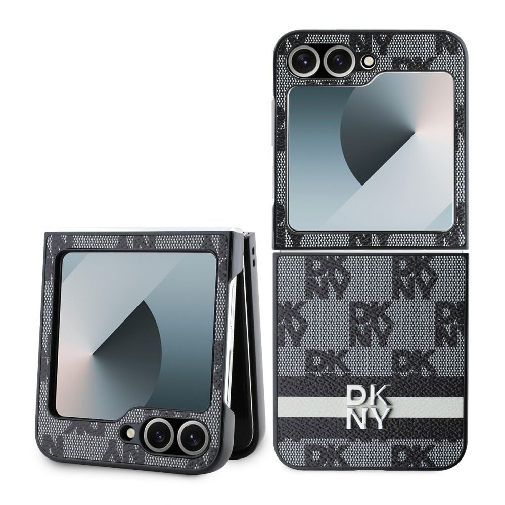 Kaaned - kaaned DKNY - DKNY PU Leather Checkered Pattern and Stripe Case for Samsung Galaxy Z Flip 6 Black