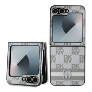Kaaned - kaaned DKNY - DKNY PU Leather Checkered Pattern and Stripe Case for Samsung Galaxy Z Flip 6 Beige 