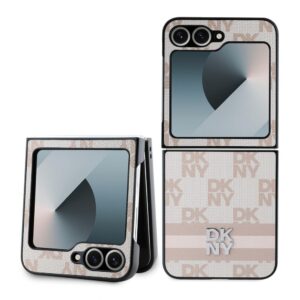 Kaaned - kaaned DKNY - DKNY PU Leather Checkered Pattern and Stripe Case for Samsung Galaxy Z Flip 6 Pink 
