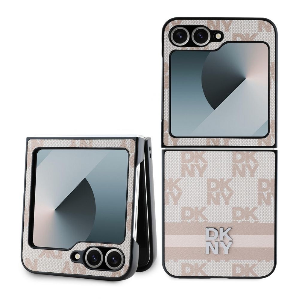 Kaaned - kaaned DKNY - DKNY PU Leather Checkered Pattern and Stripe Case for Samsung Galaxy Z Flip 6 Pink