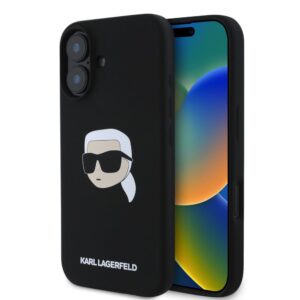 Back panel cover Apple - Karl Lagerfeld Liquid Silicone Karl Head MagSafe Case for iPhone 16 Black