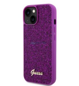 Back panel cover Guess Apple iPhone 15 Sequin Script Logo Case Magenta