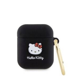 Dėklai ausinėms Hello Kitty Apple Airpods 1/2 cover czarny Silicone 3D Kitty Head Black