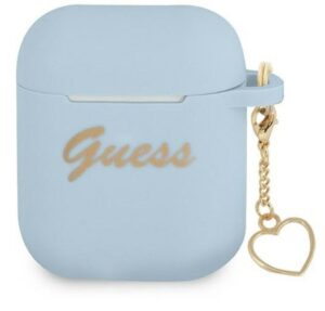 Dėklai ausinėms Guess - AirPods 1/2 cover Silicone Charm Heart Collection Blue