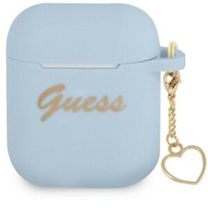 Headphone case Guess - AirPods 1/2 cover Silicone Charm Heart Collection Blue