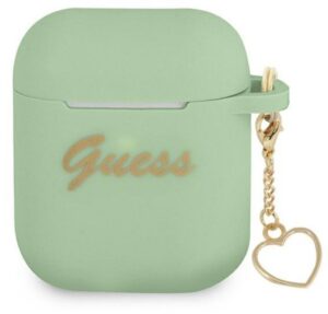 Korpus kõrvaklappidele Guess Apple AirPods 1/2 cover Silicone Charm Heart Collection Green