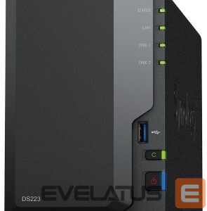 Mälupulk Synology  DS223 Up to 2 HDD/SSD Hot-Swap, RTD1619B, Processor frequency 1.7 GHz, 2 GB, DDR4, RAID  Basic, JBOD, RAID 0, RAID 1, 1x1GbE/3xUSB 3.2Gen1, 1x Fans 92 mm x 92 mm 