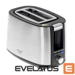 Skrudintuvas Adler  Toaster AD 3214  Power 750 W, Number of slots 2, Housing material Stainless steel, Stainless steel/Black 