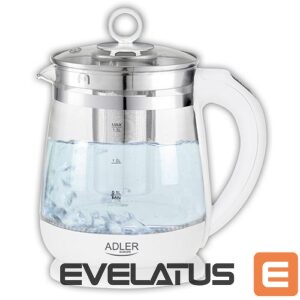 Virdulys Adler  Kettle AD 1299 Electric, 2200 W, 1.5 L, Glass/Stainless steel, 360° rotational base, White 