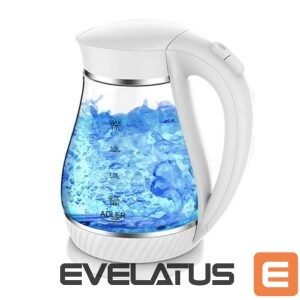 Чайник Adler  Kettle AD 1274 Standard, Plastic, glass, White/ transparent, 2200 W, 360° rotational base, 1.7 L 