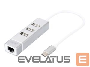 Kitas kompiuterio priedas Digitus  USB Type-C 3-Port Hub + Fast Ethernet LAN Adapter 