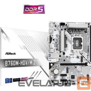 Motherboard for Intel processors Asrock  Mainboard||Intel B760 Express|LGA1700|Micro-ATX|Memory DDR5|Memory slots 2|2xPCI-Express 3.0 1x|1xPCI-Express 4.0 16x|1xM.2|1x15pin D-sub|1xHDMI|1xDisplayPort|1xAV-In|1xAV-out|1xMicrophone|2xUSB 2.0|3xUSB 3.2|1xUSB-C|1xRJ45|B760M-HDV/M.2 