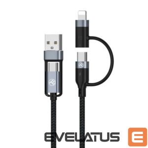 Kabelis Tellur  4in1 Cable USB/Type-C to Type-C (PD65W)/Lightning (PD20W) 1m black