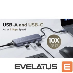 Routers Cudy  UH606 PortMate USB-C 6-in-1 Hub 4K 60Hz HDMI Gigabit LAN 3x USB-A Power Input Grey 