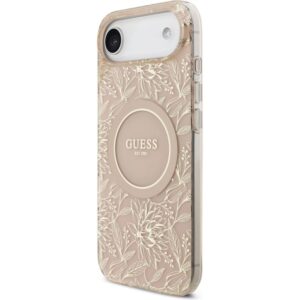 Aizmugurējais vāciņš Guess Apple iPhone 17 Air Silicone case with MagSafe Flowers Allover with Pearl Strap Pink
