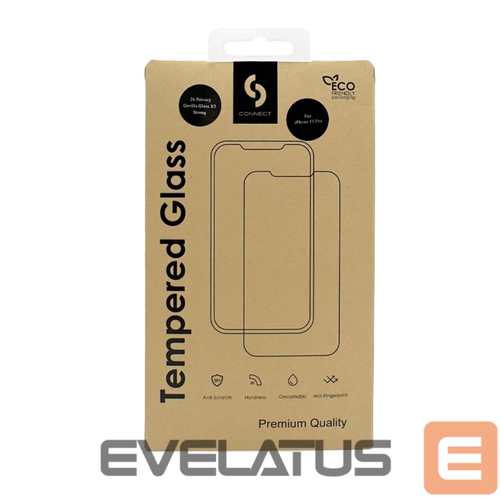 Aizsargstikls Connect Apple iPhone 16 Pro Max Corning Gorilla Glass Anti-Static 3D Full Cover 5X Stronger Black