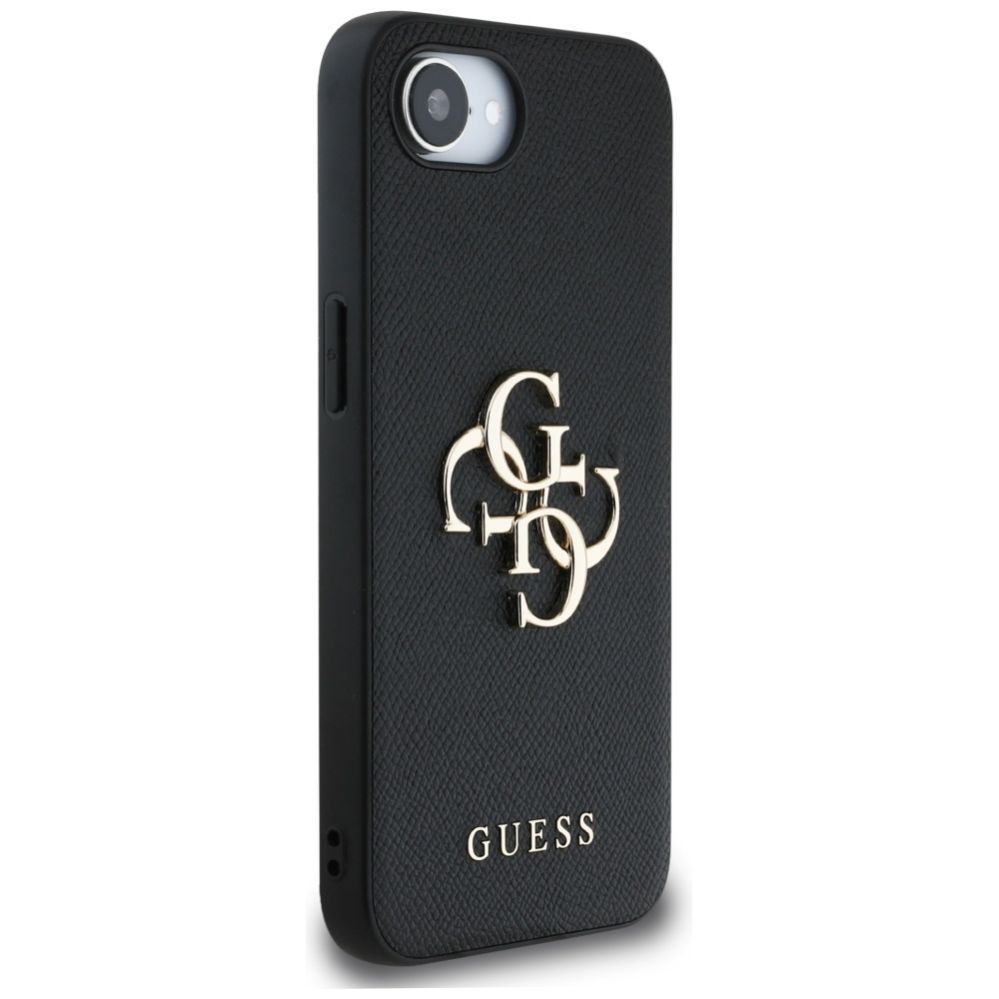 Tagakaaned Guess Guess PU Grained 4G Metal Logo case for iPhone 16e - black