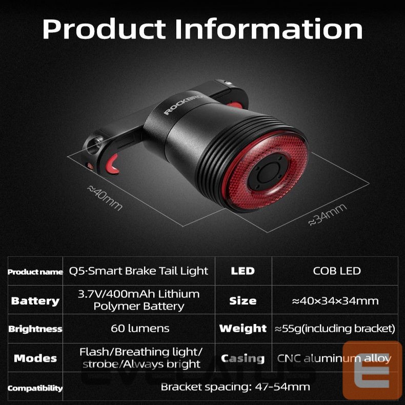 Jalgratta tarvik Rockbros Rockbros Q5 Rear Bike Light with Intelligent Stop System - Black