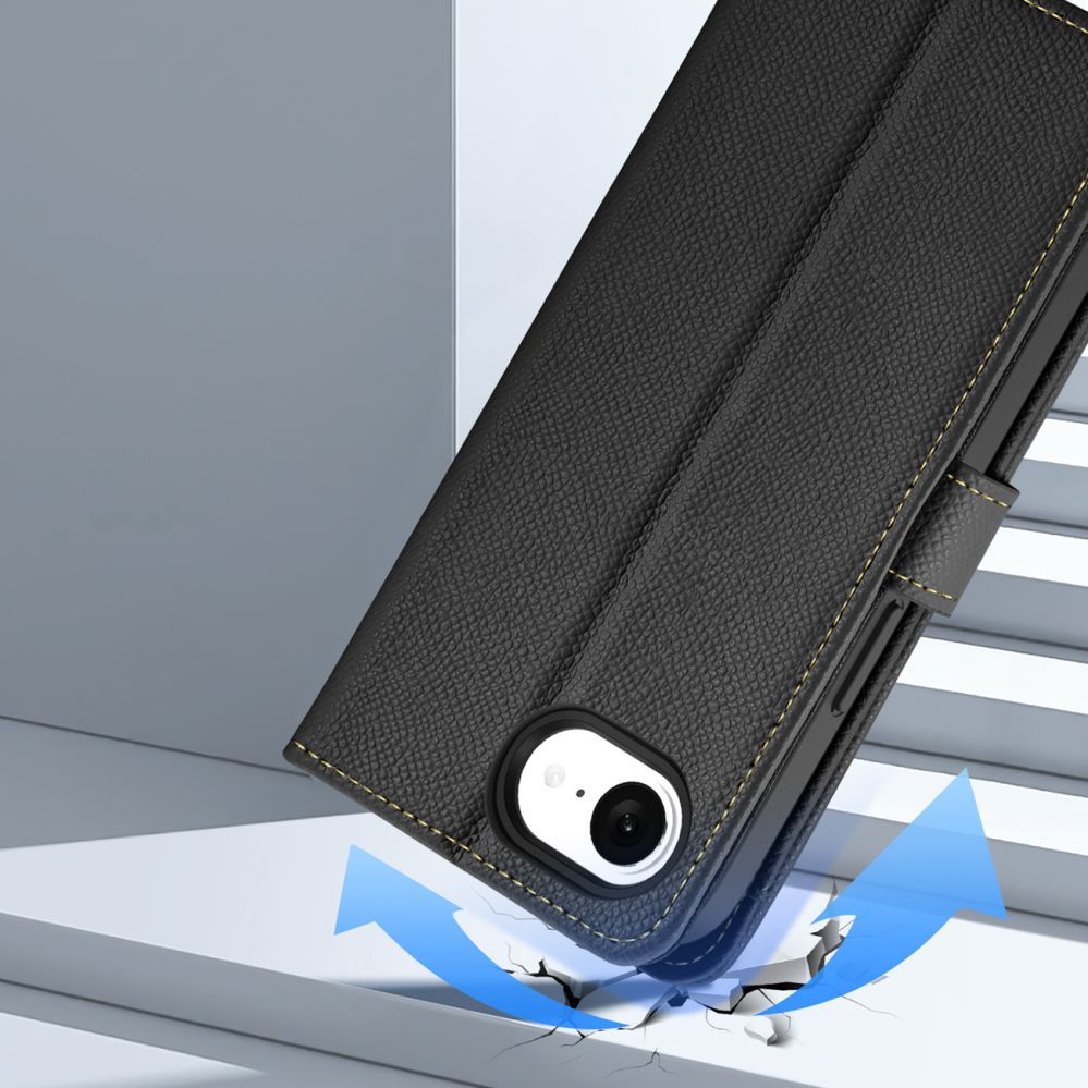 Tagakaaned Dux Ducis Dux Ducis Lawa iPhone 16e Leather Case with Detachable Magnetic Wallet - Black