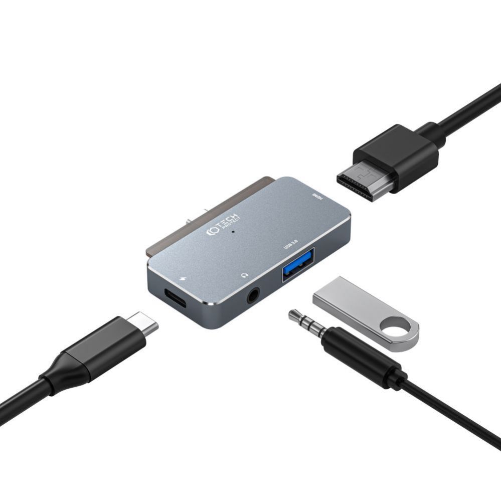 Other Computer Accessory Tech-Protect HUB Tech-Protect V6 4in1 USB-C - USB-A 3.0 / USB-C PD100W / HDMI / mini jack 3.5mm - gray
