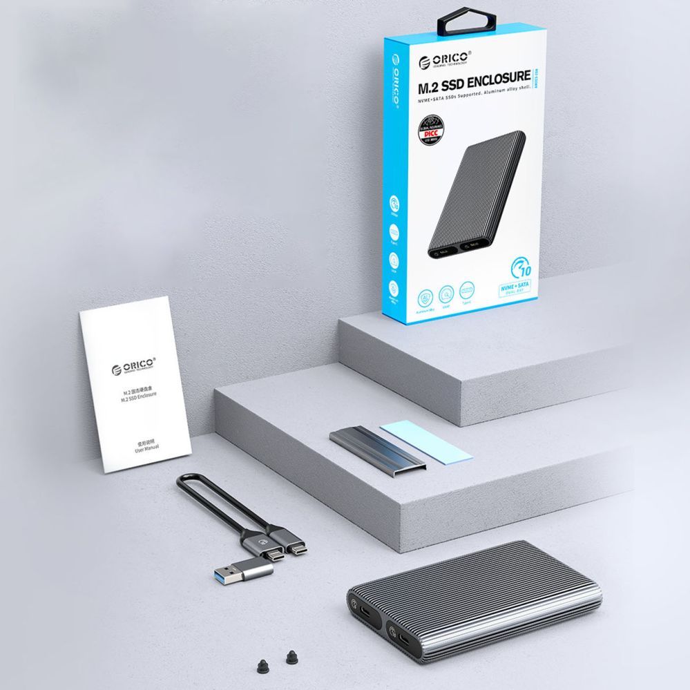 Other Computer Accessory Orico Orico AM2C3-2N Dual Disk Caddy for Two M.2 NVME USB-C 3.2 10Gb/s Drives - Gray