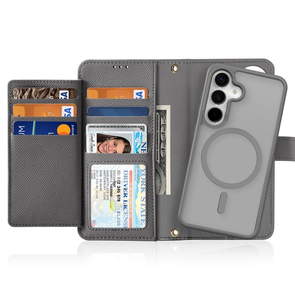 Tagakaaned Dux Ducis Dux Ducis Lawa Leather Case for Samsung Galaxy S25 with Detachable Magnetic Wallet - Gray
